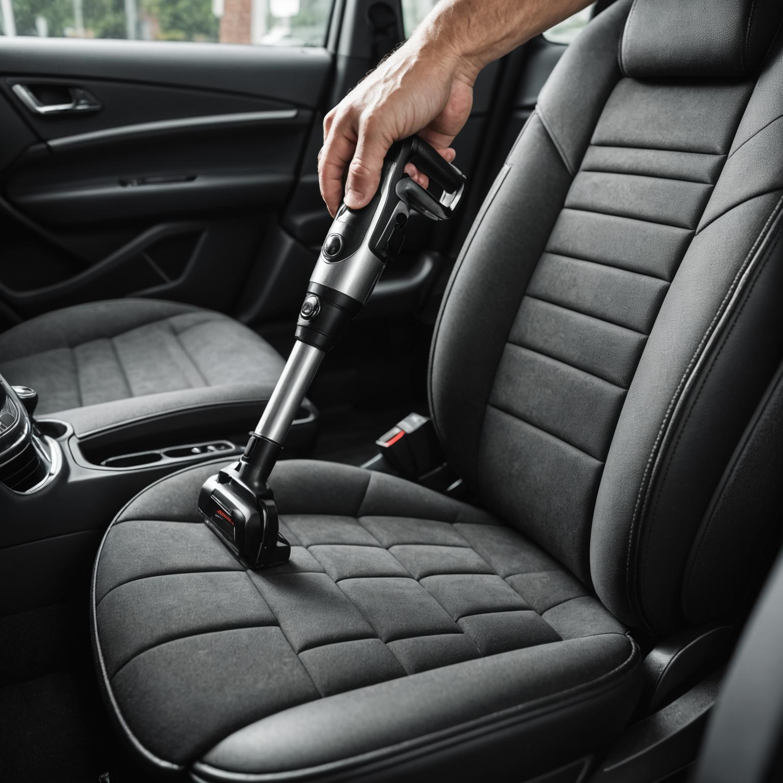 Interior car detailing with vacuum and brush